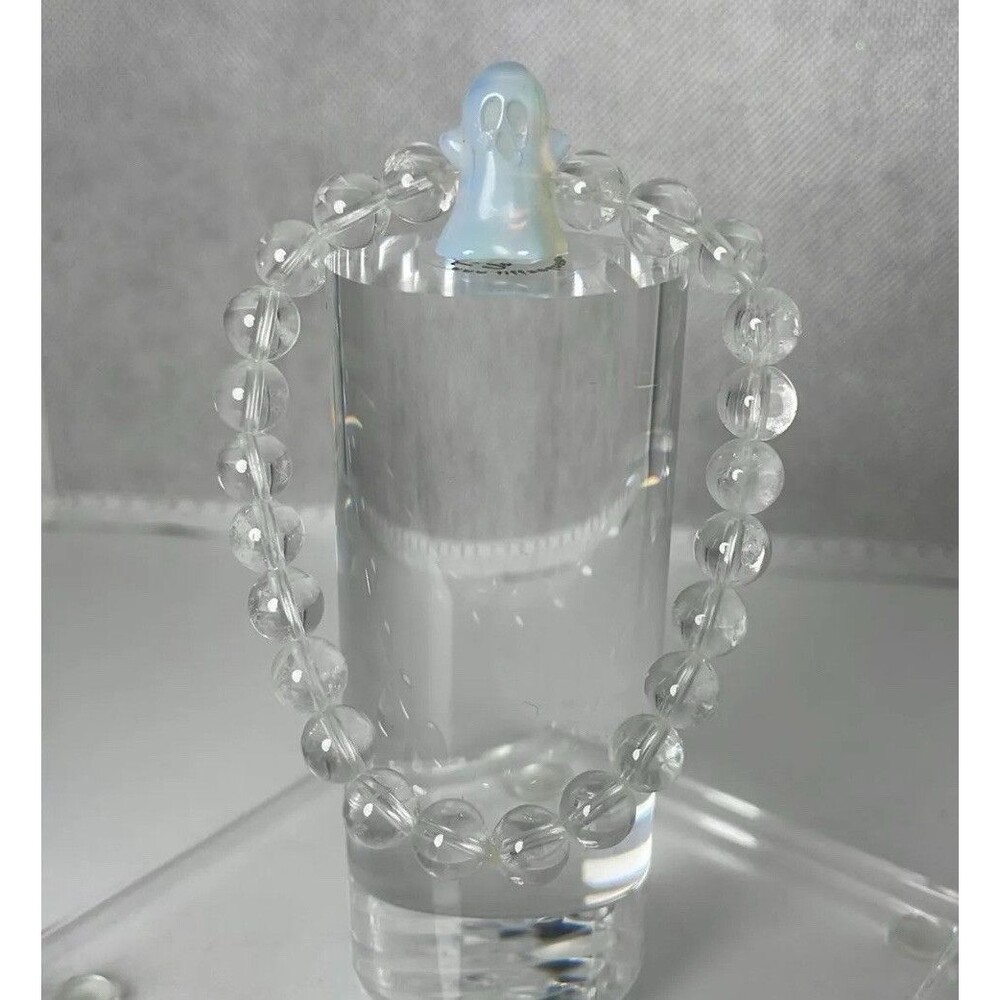 Handmade Clear Quartz Beaded Bracelet With Aura Quartz (I Believe) Ghost.